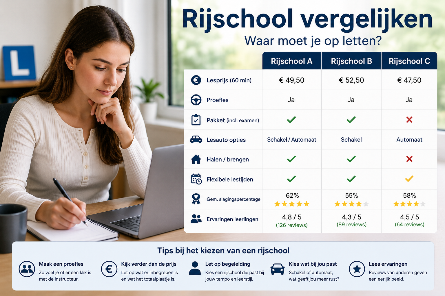 Rijschool vergelijken: waar moet je op letten?